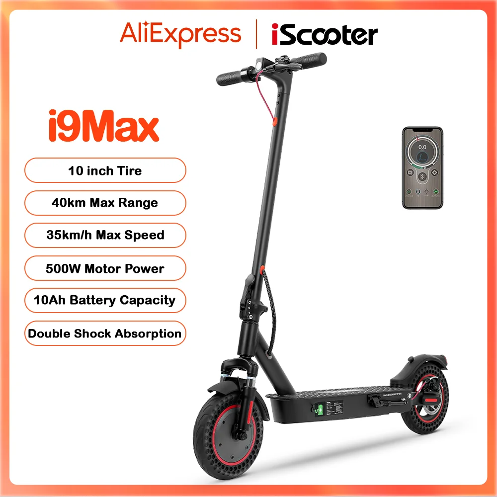 iScooter i9Max 10in Electric Scooter Max Motor 500W Dual Shock Absorpt