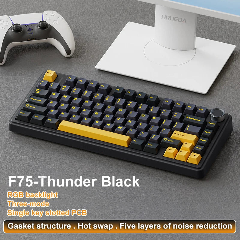 AULA F75 Mechanical Keyboard Wireless Bluetooth 2.4G Wired Tri-Mode Multifunctional Knob Hot Swap Laptop RGB PC Gaming keyboard