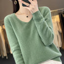 Women 100% Pure Wool Soft Sweater First Line Seamless V-neck Solid Pullover Autumn Winter Basis Casual Cashmere Knit Top