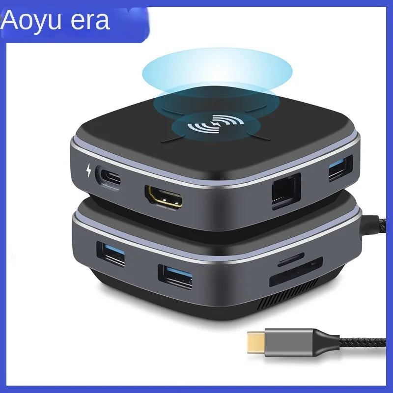 9-in-1 Type-C Docking Station - Wireless Fast Charging - Type-C To Hub Adapter - MacBook Expansion Dock - USB-C Hub