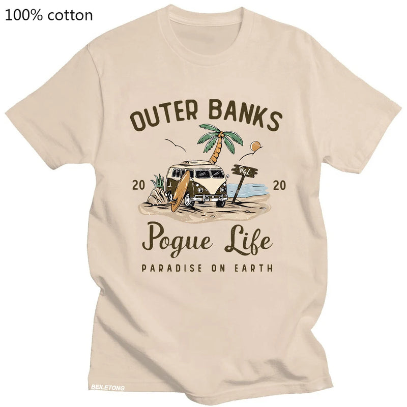 Pogue Life Paradise on Earth Shirt Outer Banks OBX T-Shirt Women Summer T Shirts Harajuku Funny Graphic Tshirt Cotton Tops Tees