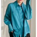 Long Sleeve White Satin Blouse Women Autumn New Fashion Loose Vintage Button Shirt Women Clothing Chic Office Lady Tops D86