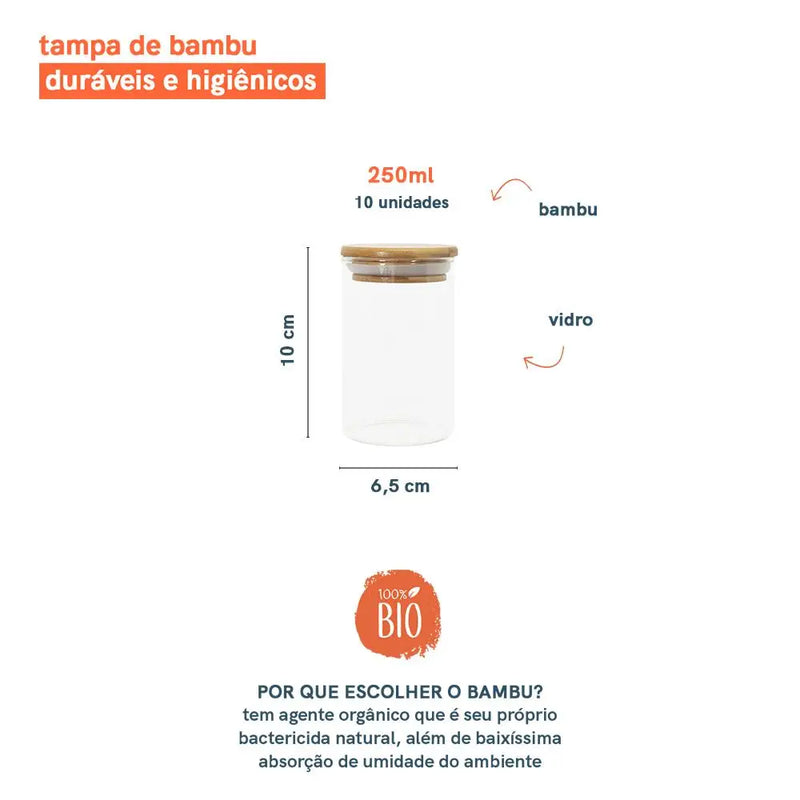 10 Set Glass Airtight Pots Bamboo Lid-250 Ml Oikos