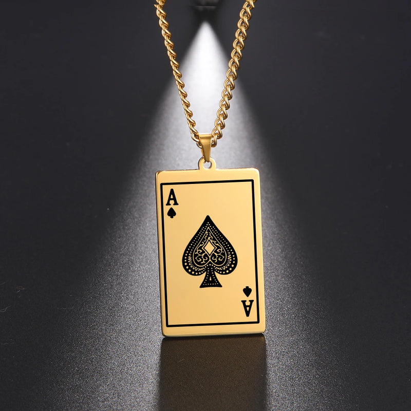 Skyrim New Stainless Steel Poker Card Ace of Spades Pendant Chain Necklace For Men Women Jewelry Hip Hop Jewelry Gifts Wholesale