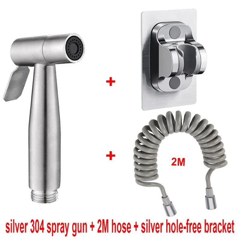 Handheld 304 Bidet Sprayer for Toilet, Bathroom Bidet Attachment with 1-In-2-Out Dual Control Valve, Retractable Spring Hose