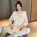 Lady Sweet Style Y2k Cartoon Women's Pajamas Bubble Cotton Bow Square Neck Female Nightgown 2024 Autumn New Youth Chic Sleepwear