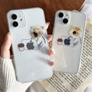 Funny Cartoon Working Cats and Dogs Clear Phone Case For iPhone 15 14 13 12 11 Pro Max Mini XR X 14Plus Thin Soft Silicone Cover