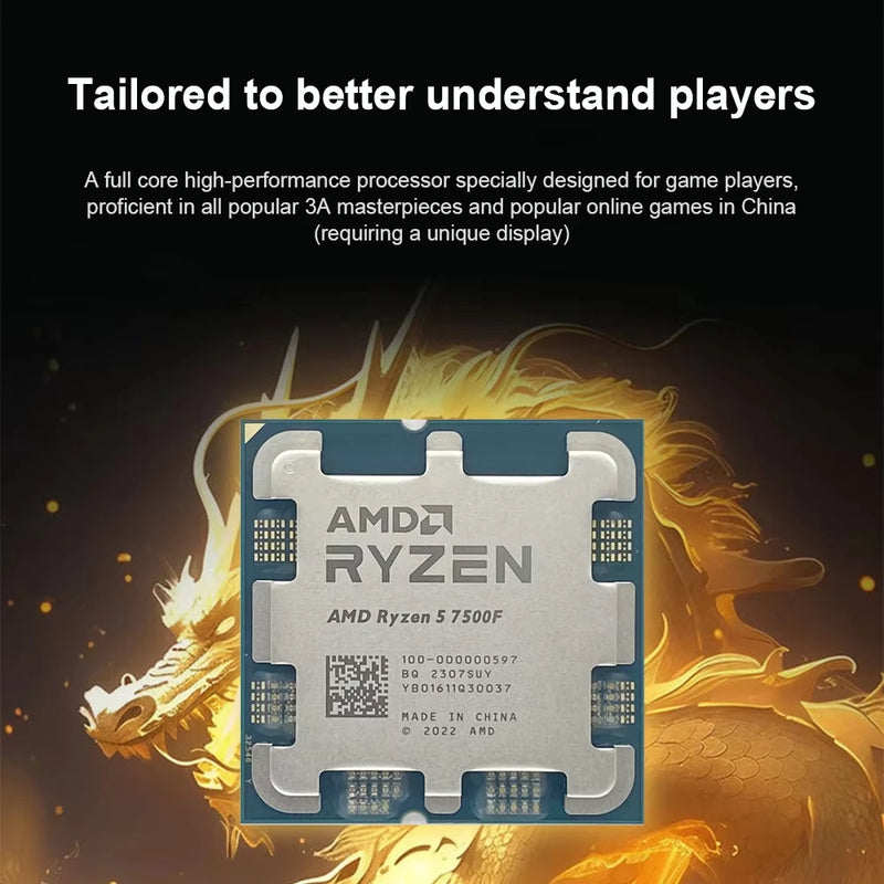 AMD Ryzen 5 7500F Processor 5GHz 6-Core 12-Thread 38MB Desktop Processor Socket AM5 CPU Gaming Processo