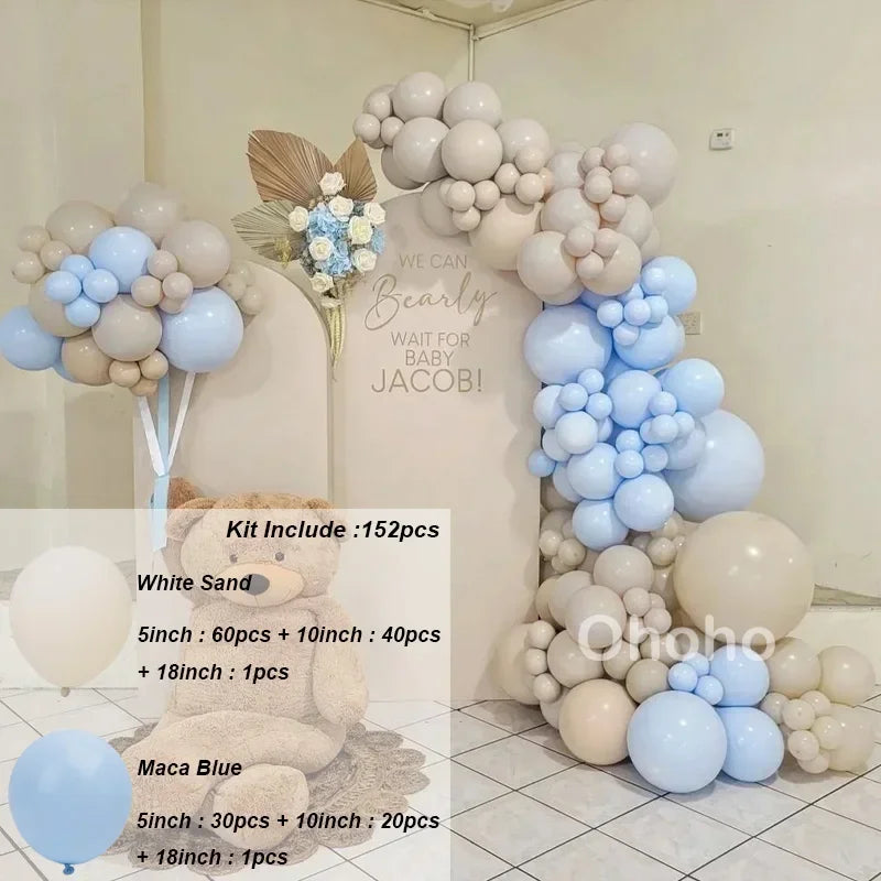 Beige Blue Balloons Garland Arch Kit Kids Boy One 1st Birthday Balloon Set Baby Shower Decoration Baptism Party Wedding