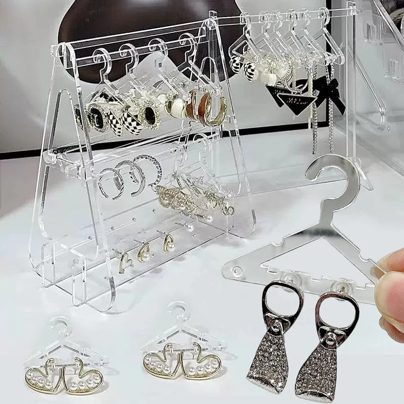 Creative Earring Hanger Rack with Mini Hangers Clear Jewelry Coat Display Stand Holder Tabletop Organizers Acrylic Show Case