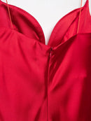 HH 2025 Women Red V-Neck Holiday Style Satin Texture Long Dress Sleeveless Summer Women's Back Zipper Fashion Sling Dresses