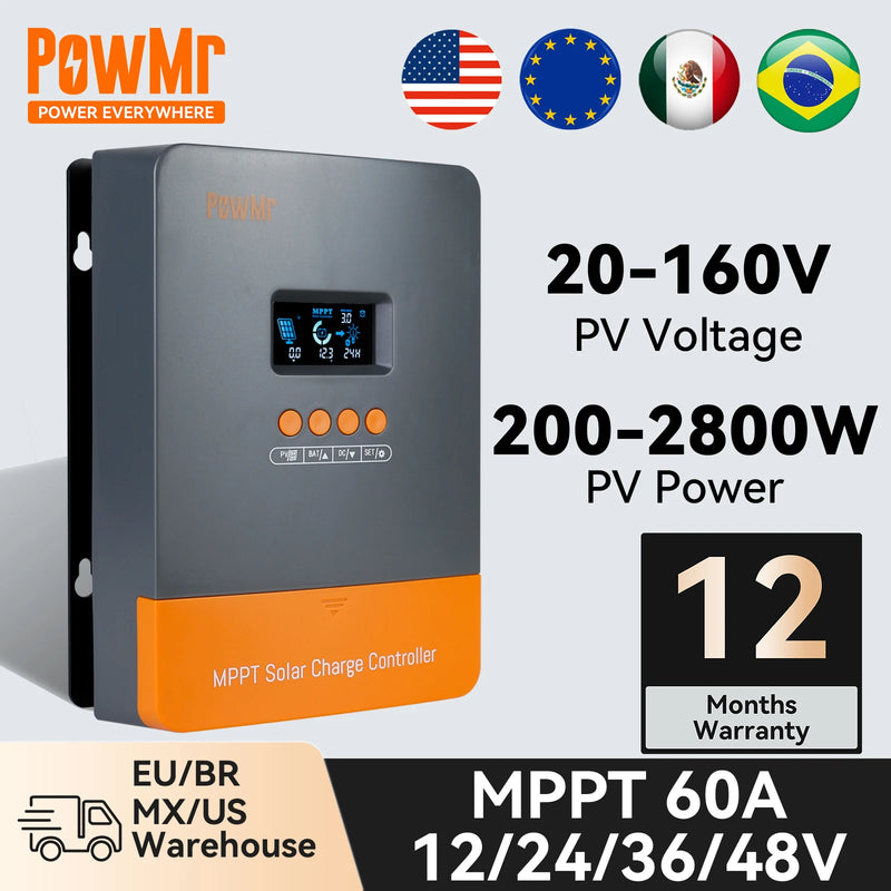 60A MPPT Solar Controller 12V 24V 36V 48V Auto Solar Charge Controller For Lithium, Lead-Acid, Gel Battery Solar Panel Regulator