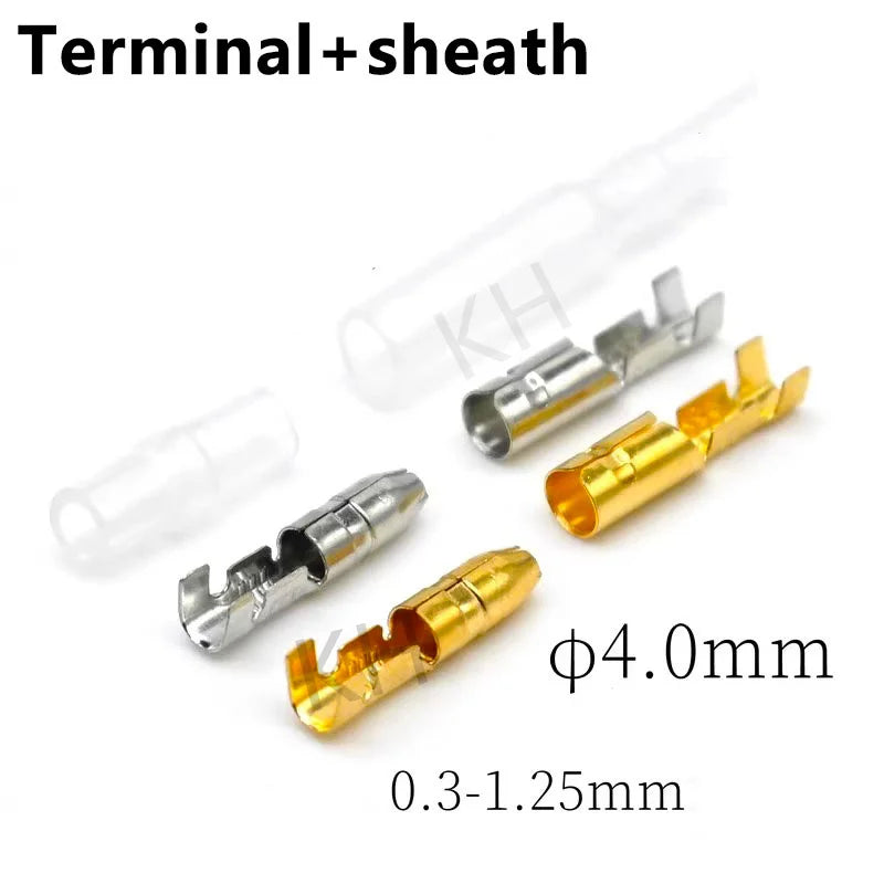 25/50/100sets 4.0 bullet Crimp terminal car electrical wire connector diameter 4mmFemale + Male + Case Cold press terminal