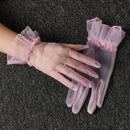 Retro Spring Summer Women Short Tulle Gloves White Black Wedding Gloves Stretchy Lace Full Finger Mittens Mesh Translucent Glove