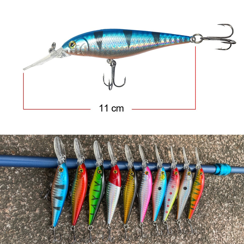 Hercules 10PCS Minnow Fishing Lure 11cm 10.5g Aritificial Wobblers Hard Plastic Baits Diving 2.5-4m Pesca Fish Wobbler Tackle