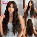 Burgundy Dark Red Synthetic Wigs Long Wavy Wine Red Cosplay Wig with Bangs for Women Natural Body Wave Halloween Heat Resistant