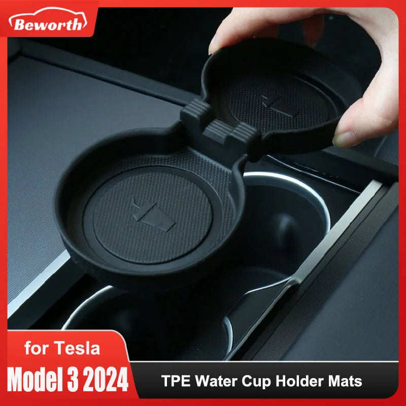 Water Cup Mat for Tesla Model 3+ Highland 2024 Central Control Cup Mat TPE Waterproof Anti-Slip New Model3 Interior Accessories
