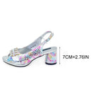 2025 Rhinestone Design INS Hot Sale New Arrivals African Shoes and Bag Set in Silver Color Open Toe Comfortable Women Heels