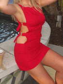 Elegant V-Neck Sleeveless Midi Dress with Ruched Waist and Side Slit Detail for Women Casual Summer Party Dress