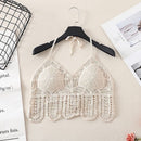 Sommerurlaub Strand Camis Lady Sexy Quasten Häkel-Camisole Frauen Sexy Quasten Bikini Camis weibliche Häkel-Neckholder Bikini-Tops
