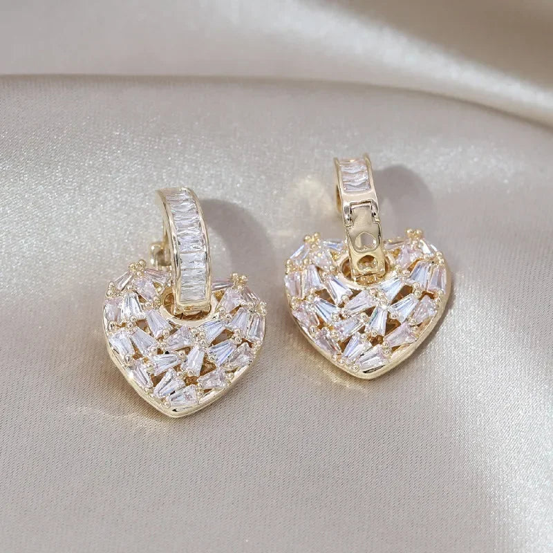 Korea New Design Fashion Jewelry Luxury Zircon Heart Pendant Earrings Elegant Women Wedding Party Accessories