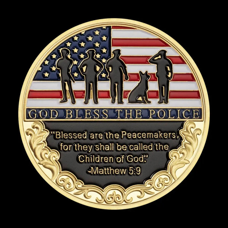 Thank You for Your Service Challenge Coin Prayer God Bless The Police Thin Blue Line Golden Plated Commemorative Coin