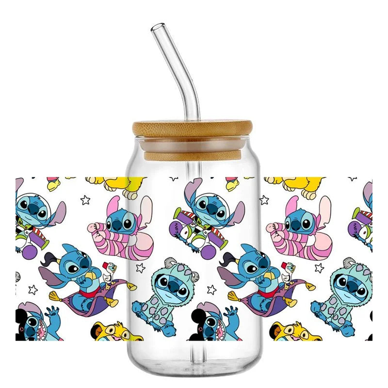 Miniso Stitch 16oz DTF Sticker Cups Cool Personalize UV Wrap Transfer Sticker Custom Labels DIY Logo Selfadhesive Waterproof