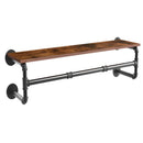 Industrial Wall-Mounted Pipe Clothing Rack with Wooden Shelf