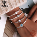 BISAER 925 Sterling Silber Dämonenauge Armbänder Blau Böse Augen Armreifen Pavefassung Zirkon 17-21CM für Damen Party Feiner Schmuck