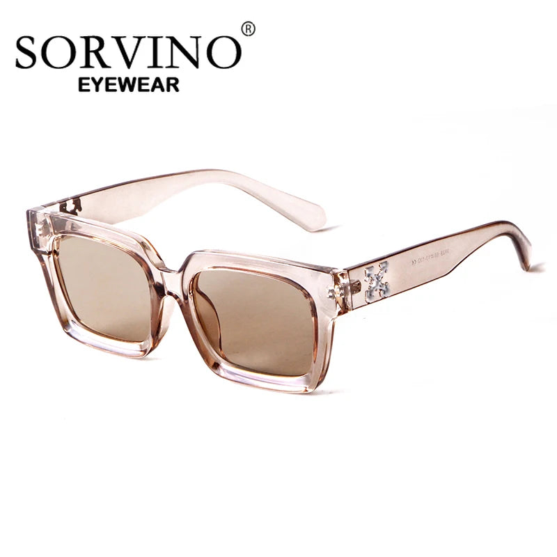 SORVINO Fashion Square Sunglasses Women Shades UV400 Leopard Brown Punk Men Colorful Sun Glasses Anti-blue Light Flat Glasses