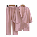 New European and American women's autumn commuting suit set, cotton and linen jacket pants, loose and fashionable casual wear