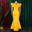 Elegant Long Dresses for Women Off the Shoulder Short Sleeve Mermaid Floor Length Luxury Female Birthday Party Dinner Dress Robe