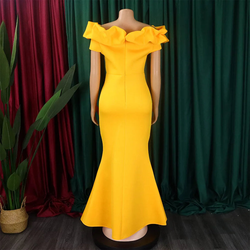 Elegant Long Dresses for Women Off the Shoulder Short Sleeve Mermaid Floor Length Luxury Female Birthday Party Dinner Dress Robe