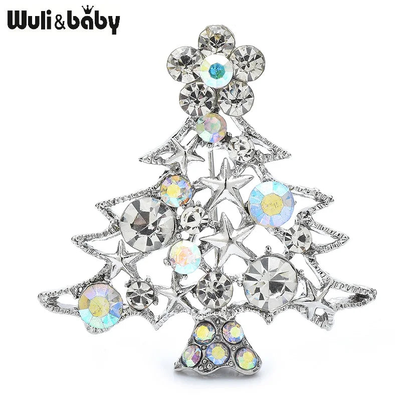 Wuli&baby Sparkling Christmas Tree Brooches Pins For Women Men Rhinestone Classic Beautiful Trees Party Casual Brooch Pins Gifts