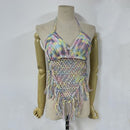 Sommerurlaub Strand Camis Lady Sexy Quasten Häkel-Camisole Frauen Sexy Quasten Bikini Camis weibliche Häkel-Neckholder Bikini-Tops