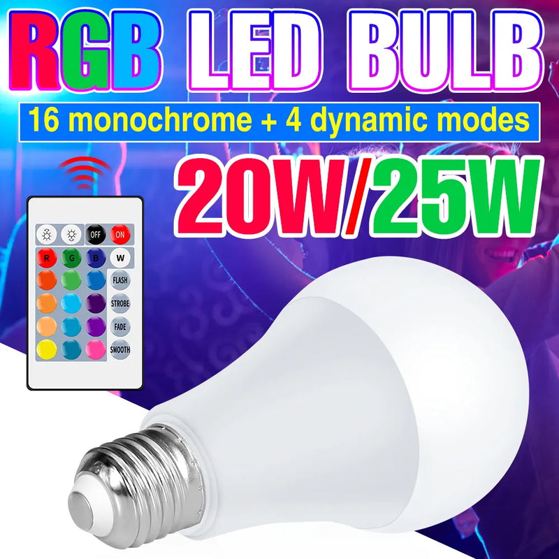 RGB Neon Light E27 Rainbow Lamp 220V LED Colorful Bulb With IR Remote Control 20W 25W Bombillas LED Christmas Holiday Decoration