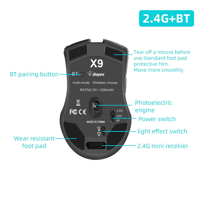 KuWFi Computer Mouse Bluetooth 4.0+2.4Ghz Mouse Wireless Dual Mode 2 In 1 2400DPI Ergonomic Portable Optical Mice for PC/Laptop