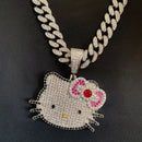 Kawaii Hello Kitty Necklace Anime Sanrio Hip Hop Cute Diamond Pendant Necklace Men's and Women's Cartoon Fashion Jewelry Gift