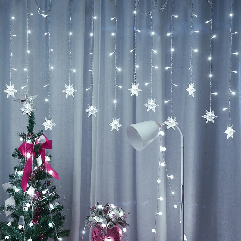 Christmas Light Led Snowflake Curtain Icicle Fairy String Lights Garland Outdoor For Home Garden New Year Party Decoration