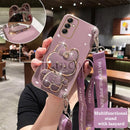 Crossbody Lanyard Plating Phone Rabbit Holder Case For Samsung Galaxy A14 A21S A20S A22 A23 A24 A25 A31 A42 A32 A33 A34 Cover