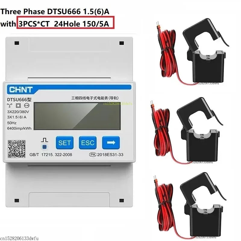 CHINT DDSU666 DTSU666 80A Din Rail Digital Voltmeter Current Power Electric Energy KWH Meter Volt Amp Modbus RS485 AC 230V 380V
