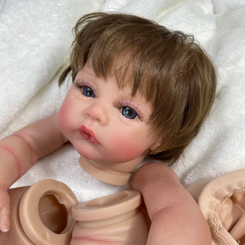 17Inch Already Painted Reborn Doll Kit Meadow 3D Skin Visible Veins Doll Parts Rooted Soft Hair With Cloth Body Doll Accessories