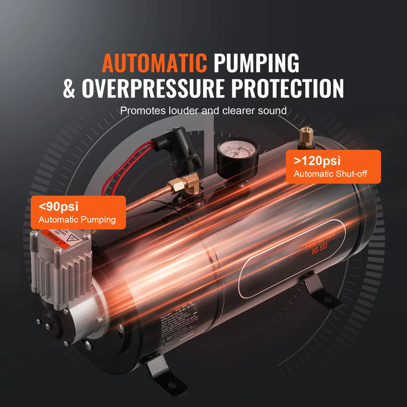 SucceBuy 12V Air Compressor with Tank 0.8 Gal Train Horn Air Compressor 120 psi Working Pressure Onboard Air Compressor System