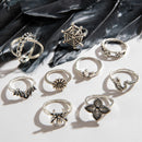 Tocona Gothic Funny Skull Spider Joint Ring Sets for Women Hiphop Silver Color Bat Cobweb Flower Party Jewelry Halloween Gift