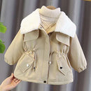 1 2 3 4 5 6 Years Winter Girls Jacket Plus Velvet Keep Warm Windbreaker Coat For Girls Lapel Tighten Waist Children's Clothing