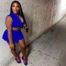 Fashion Baseball Tennis Pleated Skirt Outfit Summer Women's Sportswear Skinny Sleeveless Tank Crop Top And Skirt Two Piece Set