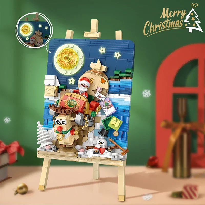 Christmas Sleigh Hanging Painting Building Block Set DIY Creative Drawing Board Assembly Ornaments Children's Toys Gifts