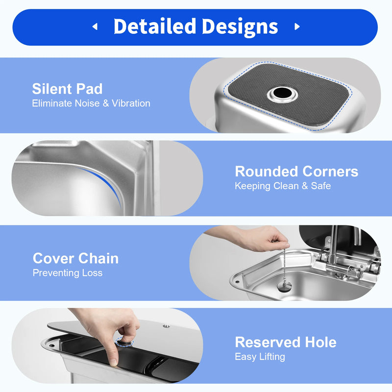 Steel Hand Wash Basin Sink with tap with Folded Faucet Tempered Glass Lid van Camper Trailer Accessories for RV Caravan or Boat