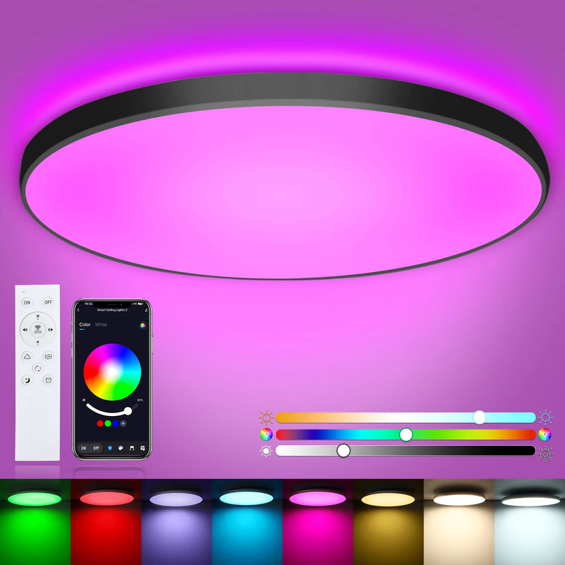 Oeegoo 24W Ceiling Light with Remote Control, 2400LM LED Lamp Controllable by App, Bedroom Lamp with 16 Million Colors, Ø30CM