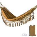 Hammock Soft Comfortable Fabric Canvas Hammock Outdoor Portable Boho Fringe Hammock for Garden Patio Yard Travel Max 200kg